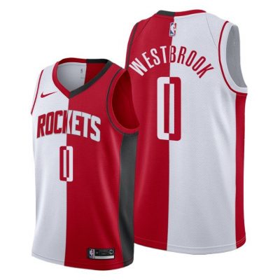 Men Russell Westbrook Houston Rockets #0 White Red Split Two-toned Jersey