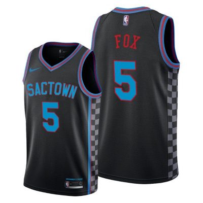 Men Sacramento Kings #5 De Aaron Fox Black 2020-21 City Edition Jersey Sactown