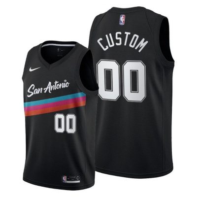 Men San Antonio Spurs #00 Custom Black 2020-21 City Edition Jersey Fiesta Colors