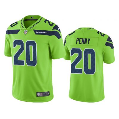 Men Seattle Seahawks Rashaad Penny #20 Neon Green Color Rush Limited Jersey