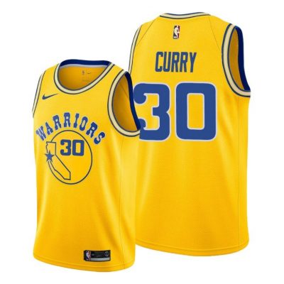 Men Stephen Curry Golden State Warriors #30 Gold Hardwood Classics Throwback Jersey