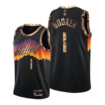 Men Suns Devin Booker #1 Real Python Skin Black Jersey 2021 Exclusive Edition