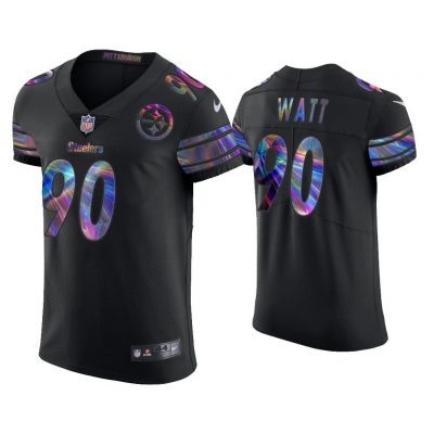 Men T.J. Watt Pittsburgh Steelers Black Golden Edition Holographic Jersey