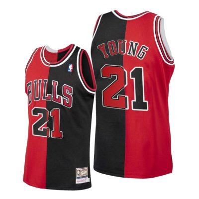 Men Thaddeus Young #21 Bulls Split Vintage Jersey