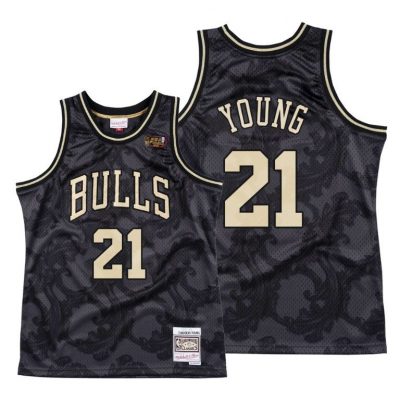 Men Thaddeus Young Chicago Bulls Black Toile #21 Black Classic Jersey