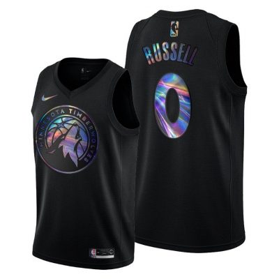 Men Timberwolves D Angelo Russell #0 Iridescent Holographic Black Jersey