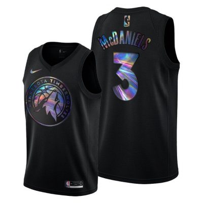 Men Timberwolves Jaden McDaniels #3 Iridescent Holographic Black Jersey