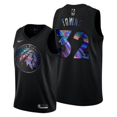 Men Timberwolves Karl-Anthony Towns #32 Iridescent Holographic Black Jersey
