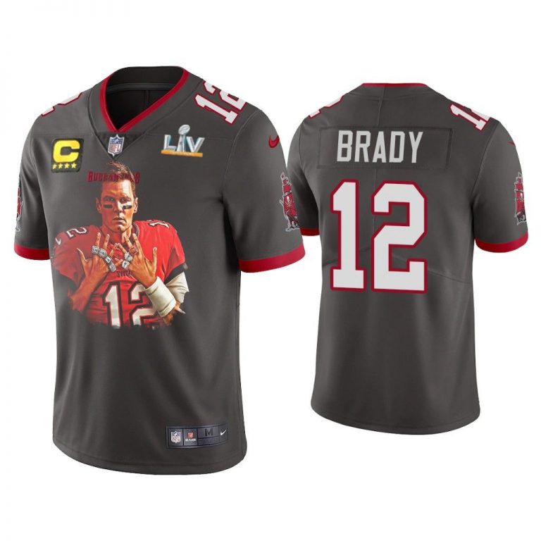 Men Tom Brady Tampa Bay Buccaneers Super Bowl LV Champions Pewter 7 Rings Jersey