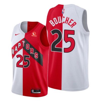 Men Toronto Raptors #25 Chris Boucher White Red 2020-21 Split Jersey Icon Association