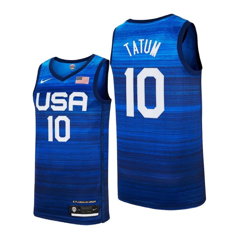 Men USA Basketball #10 Jayson Tatum Tokyo Olympics 2021 Blue Jersey Away