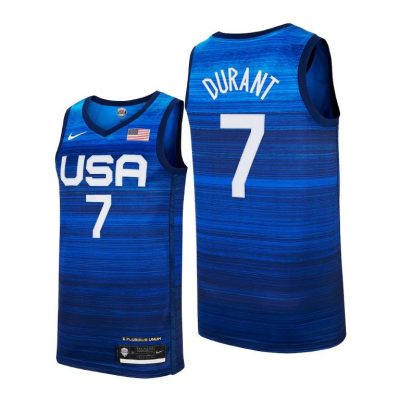 Men USA Basketball #7 Kevin Durant Tokyo Olympics 2021 Blue Jersey Away