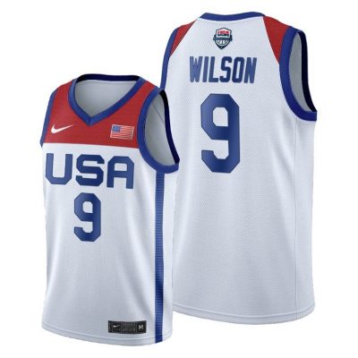 Men USA National Team #9 A ja Wilson White 2020 Tokyo Olympics Jersey