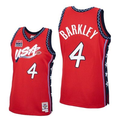 Men USA Team #4 Charles Barkley Red 1996 Olympics Basketball Jersey