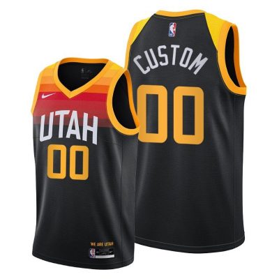 Men Utah Jazz #00 Custom Black 2020-21 City Jersey New Uniform