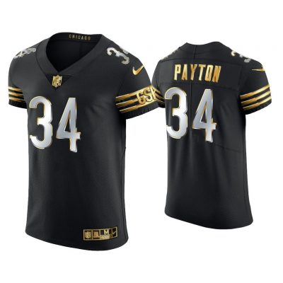 Men Walter Payton Chicago Bears Black Golden Edition Vapor Elite Jersey