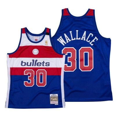Men Washington Bullets Ben Wallace #30 Throwback Hardwood Classics Blue Jersey