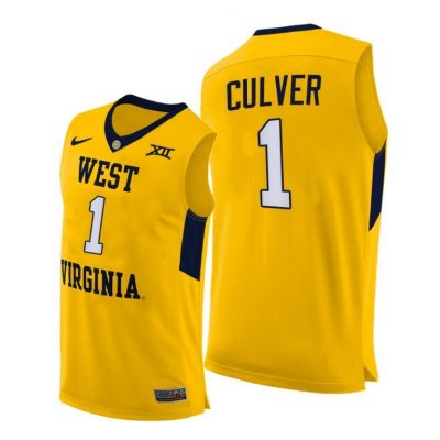 Men West Virginia Mountaineers Derek Culver #1 Yellow Alternate 2020-21 Jersey