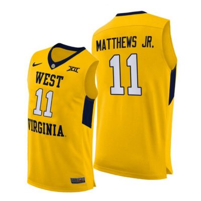Men West Virginia Mountaineers Emmitt Matthews Jr. #11 Yellow Alternate 2020-21 Jersey