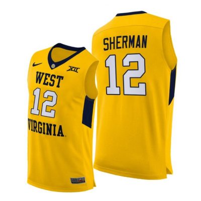 Men West Virginia Mountaineers Taz Sherman #12 Yellow Alternate 2020-21 Jersey