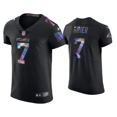 Men Will Grier Carolina Panthers Black Golden Edition Holographic Jersey