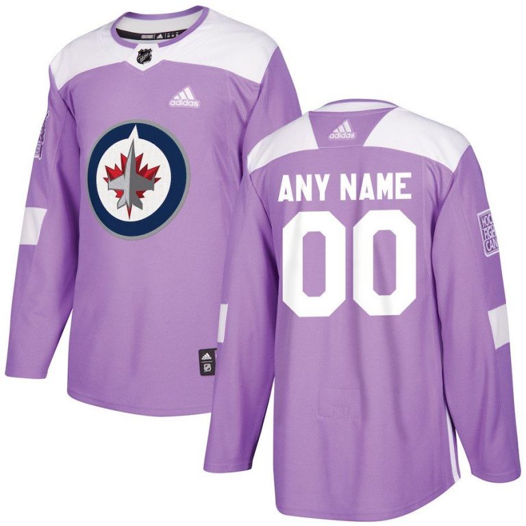 Men Winnipeg Jets Purple Hockey Fights Cancer Custom Practice Jersey