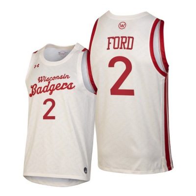Men Wisconsin Badgers Aleem Ford #2 White Throwback 2021 Jersey