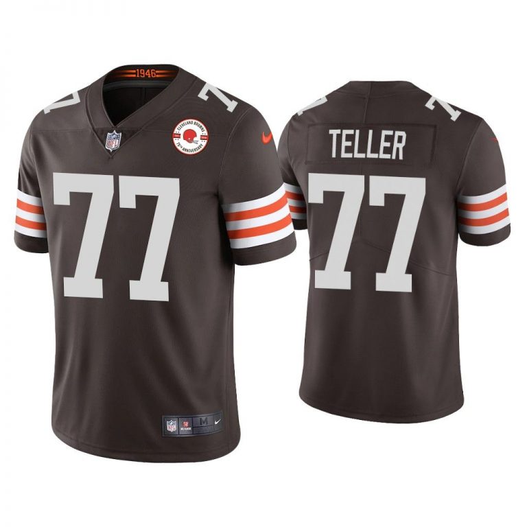 Men Wyatt Teller Cleveland Browns Brown 75th Anniversary Patch Vapor Limited Jersey