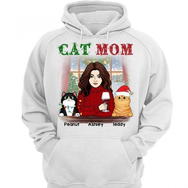 Meowy Catmas Woman & Cat Christmas Personalized Hoodie Sweatshirt