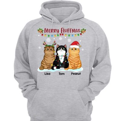 Merry Fluffmas Fluffy Cats Personalized Hoodie Sweatshirt