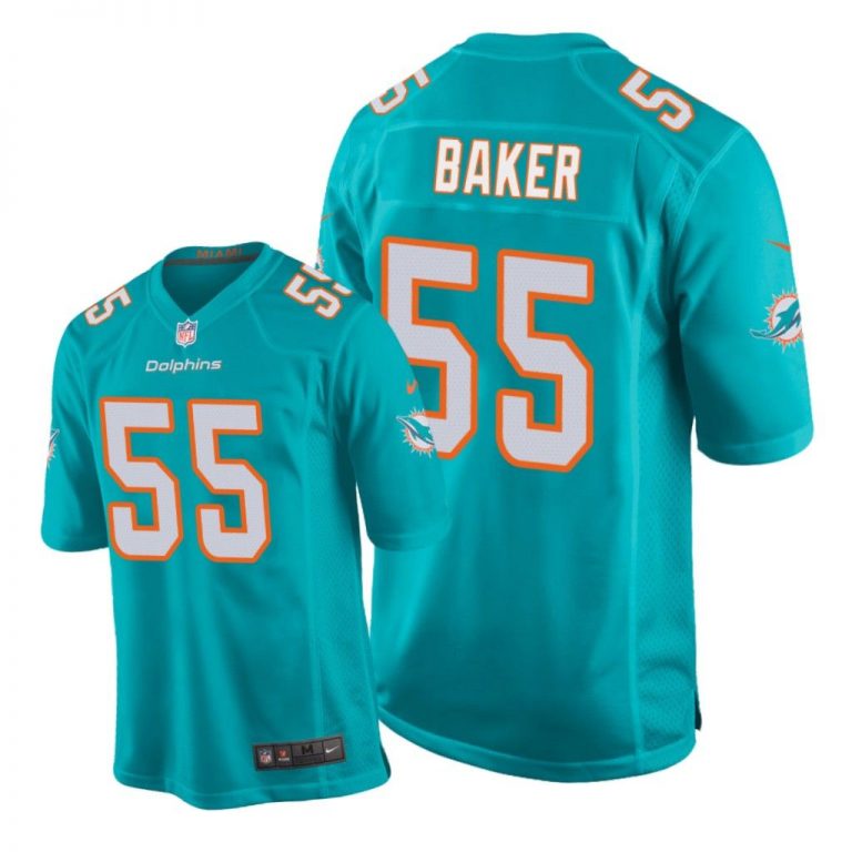 Miami Dolphins #55 Aqua Men Jerome Baker Game Jersey