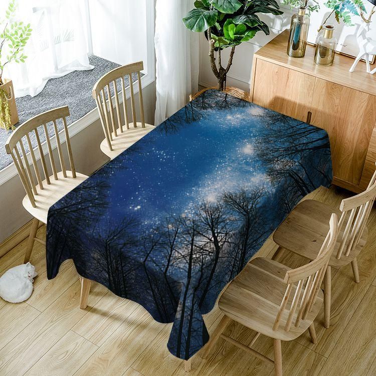 Mystery Forest Starry Night Trees Rectangle Tablecloth Table Decor Home Decor