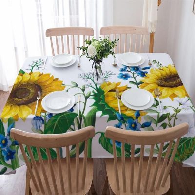 Nature Style Beautiful Yellow Sunflowers And Blue Brunnera Flower Rectangle Tablecloth Table Decor Home Decor