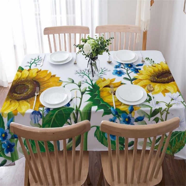 Nature Style Beautiful Yellow Sunflowers And Blue Brunnera Flower Rectangle Tablecloth Table Decor Home Decor