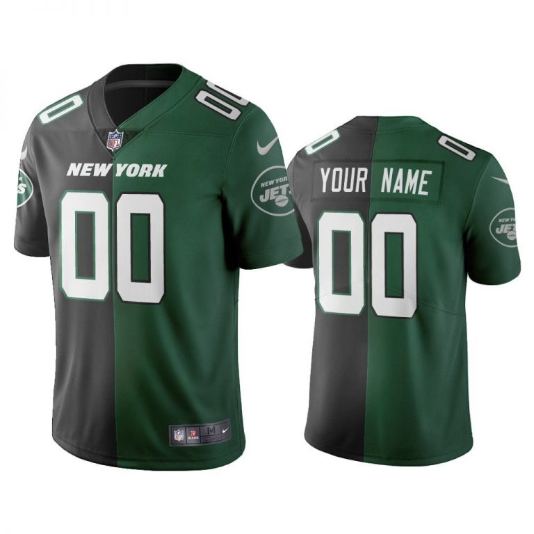 New York Jets Custom Black Green Split Two Tone Limited Jersey