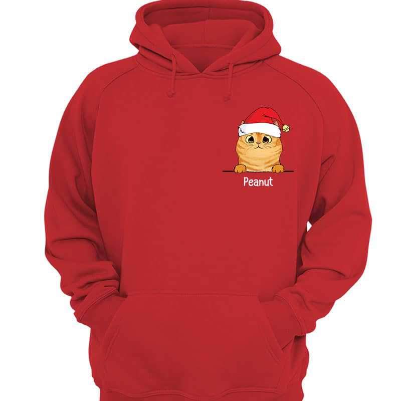 Peeking Fluffy Cat Pocket Christmas Personalized Hoodie Sweatshirt
