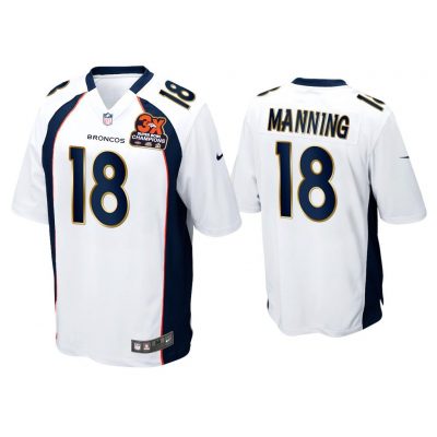Peyton Manning Denver Broncos White 3X Super Bowl Champions Patch Game Jersey