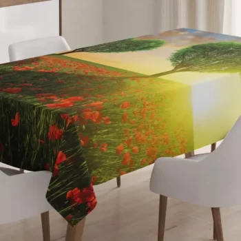 Poppies Heart Trees 3D Printed Tablecloth Table Decor Home Decor