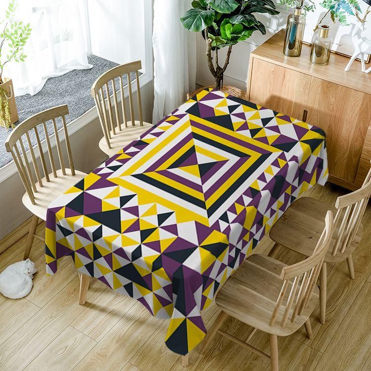 Purple Yellow Triangle Geometric Ethnic Rectangle Tablecloth Table Decor Home Decor