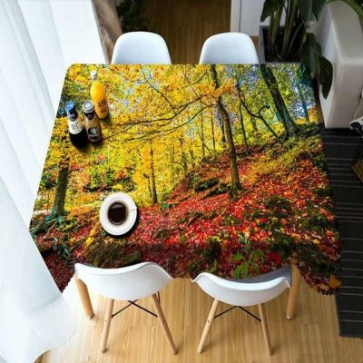 Rectangular 3D Tablecloth Autumn Forest Scenery Pattern Table Decor Home Decor