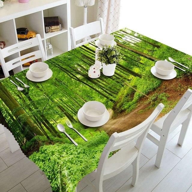 Rectangular 3D Tablecloth Green Forest Sunlight Scenery Pattern Table Decor Home Decor