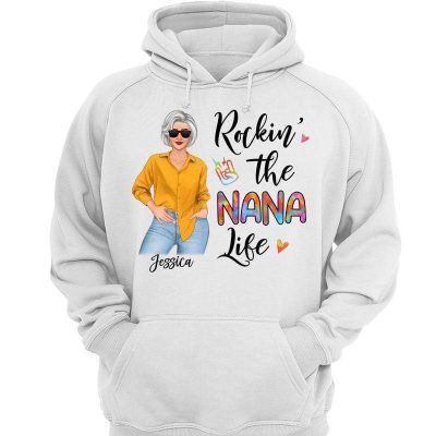 Rockin' Grandma Life Posing Nana Personalized Hoodie Sweatshirt