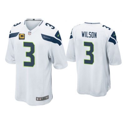 Russell Wilson Seattle Seahawks White Game Captain Patch Jersey
