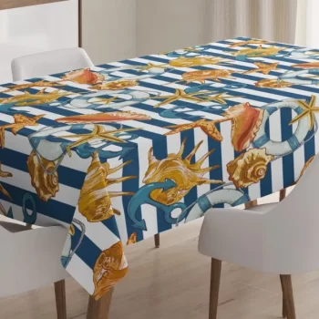Sealife Art With Stripes 3D Printed Tablecloth Table Decor Home Decor