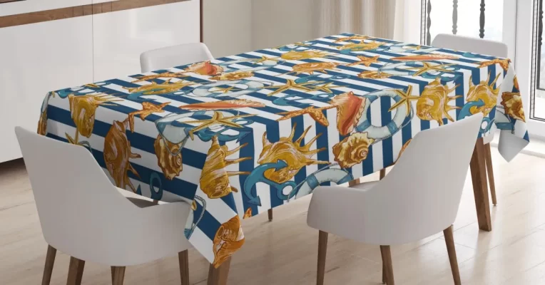 Sealife Art With Stripes 3D Printed Tablecloth Table Decor Home Decor