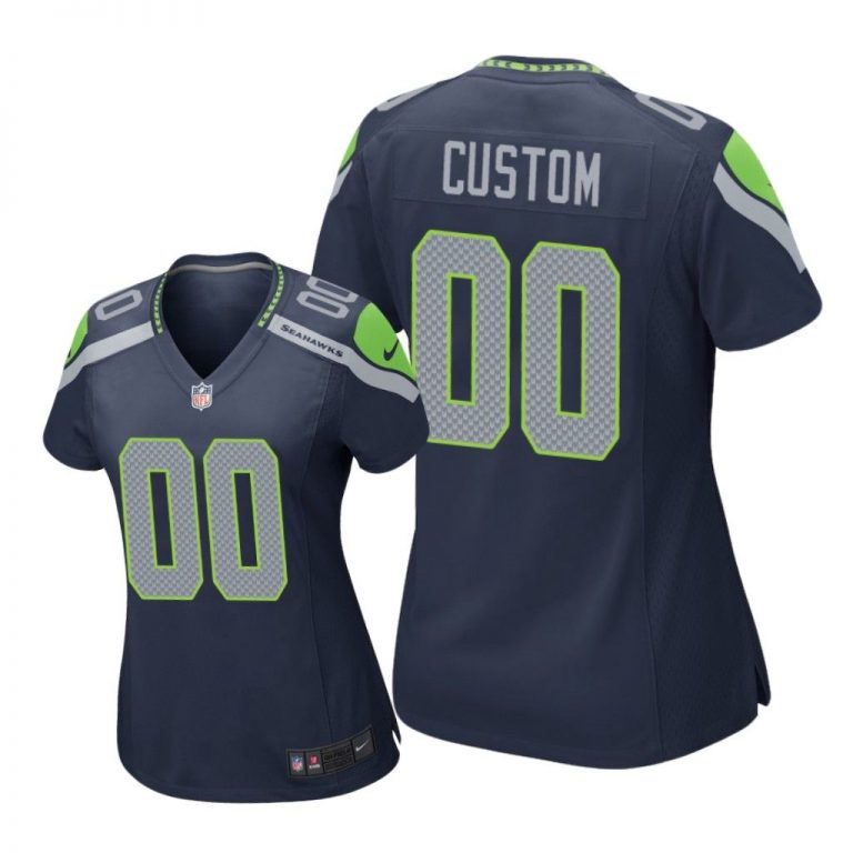 Seattle Seahawks #00 Navy Custom Game Jersey - Women