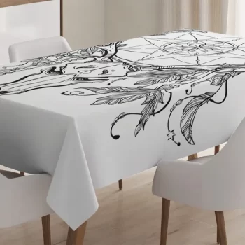Skull With Feathers 3D Printed Tablecloth Table Decor Home Decor