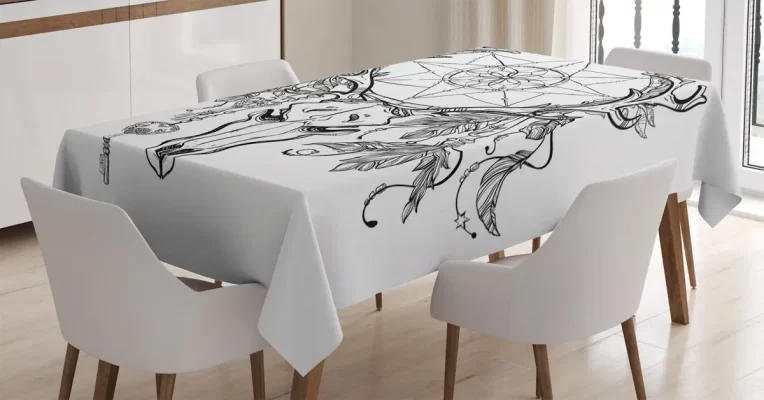 Skull With Feathers 3D Printed Tablecloth Table Decor Home Decor
