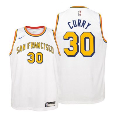 Stephen Curry #30 Warriors 2019-20 Hardwood Classics White Jersey Youth