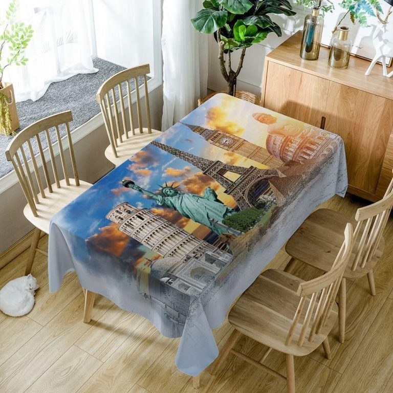 Travel Themed Tourist Famous City Rectangle Tablecloth Table Decor Home Decor